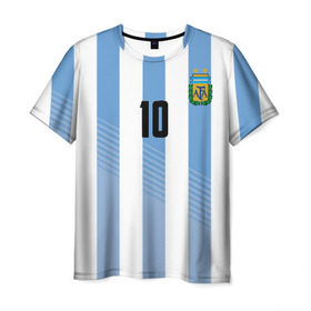 Мужская футболка 3D с принтом Месси (сборная Аргентины) в Кировске, 100% полиэфир | прямой крой, круглый вырез горловины, длина до линии бедер | Тематика изображения на принте: barcelona | lionel | messi | аргентина | барселона | кубок | лионель | мира | сборная | футбол