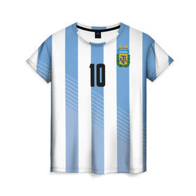 Женская футболка 3D с принтом Месси (сборная Аргентины) в Кировске, 100% полиэфир ( синтетическое хлопкоподобное полотно) | прямой крой, круглый вырез горловины, длина до линии бедер | barcelona | lionel | messi | аргентина | барселона | кубок | лионель | мира | сборная | футбол