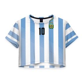 Женская футболка 3D укороченная с принтом Месси (сборная Аргентины) в Кировске, 100% полиэстер | круглая горловина, длина футболки до линии талии, рукава с отворотами | barcelona | lionel | messi | аргентина | барселона | кубок | лионель | мира | сборная | футбол