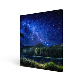 Холст квадратный с принтом Звездная ночь в Кировске, 100% ПВХ |  | галактика | горы | звезды | космос | лес | ночь | озеро | сосны | тайга