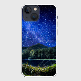 Чехол для iPhone 13 mini с принтом Звездная ночь в Кировске,  |  | галактика | горы | звезды | космос | лес | ночь | озеро | сосны | тайга
