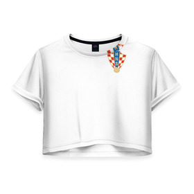 Женская футболка 3D укороченная с принтом Сборная Хорватия в Кировске, 100% полиэстер | круглая горловина, длина футболки до линии талии, рукава с отворотами | croatia | футбол