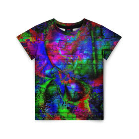 Детская футболка 3D с принтом Graffiti в Кировске, 100% гипоаллергенный полиэфир | прямой крой, круглый вырез горловины, длина до линии бедер, чуть спущенное плечо, ткань немного тянется | граффити | кирпич | разноцветный | стена | яркий