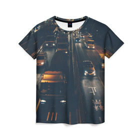 Женская футболка 3D с принтом дорога в Кировске, 100% полиэфир ( синтетическое хлопкоподобное полотно) | прямой крой, круглый вырез горловины, длина до линии бедер | sity | город | движение | дома | мегаполис | ночь
