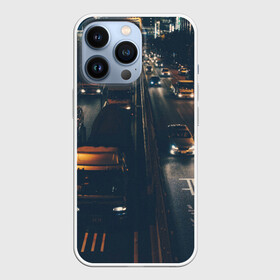 Чехол для iPhone 13 Pro с принтом дорога в Кировске,  |  | Тематика изображения на принте: sity | город | движение | дома | мегаполис | ночь
