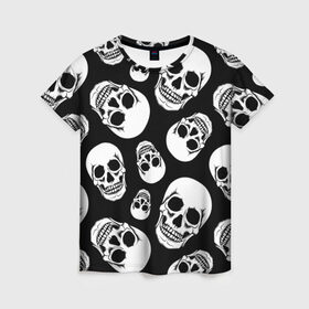 Женская футболка 3D с принтом Черепа в Кировске, 100% полиэфир ( синтетическое хлопкоподобное полотно) | прямой крой, круглый вырез горловины, длина до линии бедер | белый | паттерн | черно белый | черный
