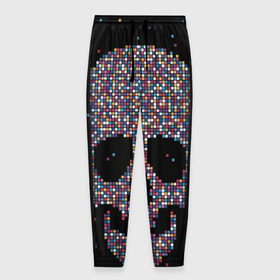 Мужские брюки 3D с принтом Череп в Кировске, 100% полиэстер | манжеты по низу, эластичный пояс регулируется шнурком, по бокам два кармана без застежек, внутренняя часть кармана из мелкой сетки | пиксельный | разноцветный | черный