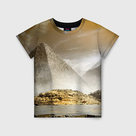 Детская футболка 3D с принтом Egypt в Кировске, 100% гипоаллергенный полиэфир | прямой крой, круглый вырез горловины, длина до линии бедер, чуть спущенное плечо, ткань немного тянется | egypt | египет | закат | золото | клеопатра | мумия | песок | пирамиды | пустыня | солнце
