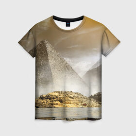 Женская футболка 3D с принтом Egypt в Кировске, 100% полиэфир ( синтетическое хлопкоподобное полотно) | прямой крой, круглый вырез горловины, длина до линии бедер | egypt | египет | закат | золото | клеопатра | мумия | песок | пирамиды | пустыня | солнце