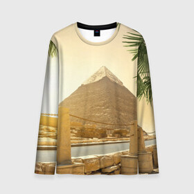 Мужской лонгслив 3D с принтом Egypt в Кировске, 100% полиэстер | длинные рукава, круглый вырез горловины, полуприлегающий силуэт | Тематика изображения на принте: egypt | египет | закат | золото | клеопатра | мумия | песок | пирамиды | пустыня | солнце