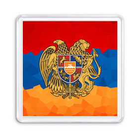 Магнит 55*55 с принтом Армения в Кировске, Пластик | Размер: 65*65 мм; Размер печати: 55*55 мм | герб | флаг