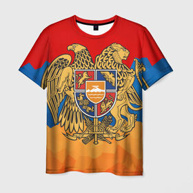 Мужская футболка 3D с принтом Армения в Кировске, 100% полиэфир | прямой крой, круглый вырез горловины, длина до линии бедер | герб | флаг
