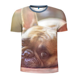 Мужская футболка 3D спортивная с принтом французский бульдог в Кировске, 100% полиэстер с улучшенными характеристиками | приталенный силуэт, круглая горловина, широкие плечи, сужается к линии бедра | dog | бульдог | друг | собака | язык