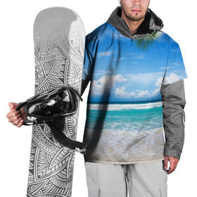 Накидка на куртку 3D с принтом Карибский пляж в Кировске, 100% полиэстер |  | волны | лето | море | океан | отдых | пальма | пляж | солнце