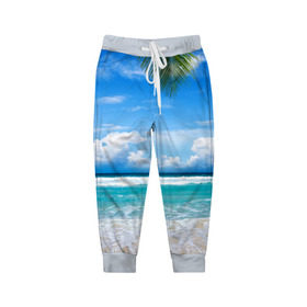 Детские брюки 3D с принтом Карибский пляж в Кировске, 100% полиэстер | манжеты по низу, эластичный пояс регулируется шнурком, по бокам два кармана без застежек, внутренняя часть кармана из мелкой сетки | волны | лето | море | океан | отдых | пальма | пляж | солнце
