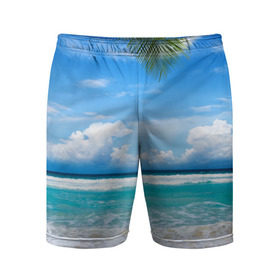 Мужские шорты 3D спортивные с принтом Карибский пляж в Кировске,  |  | волны | лето | море | океан | отдых | пальма | пляж | солнце