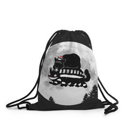 Рюкзак-мешок 3D с принтом Totoro в Кировске, 100% полиэстер | плотность ткани — 200 г/м2, размер — 35 х 45 см; лямки — толстые шнурки, застежка на шнуровке, без карманов и подкладки | Тематика изображения на принте: котобус | рождество