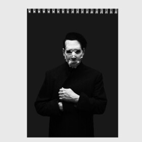 Скетчбук с принтом Marilyn Manson в Кировске, 100% бумага
 | 48 листов, плотность листов — 100 г/м2, плотность картонной обложки — 250 г/м2. Листы скреплены сверху удобной пружинной спиралью | звезда | знаменитость | музыка | мэрилин мэнсон | певец | рокер