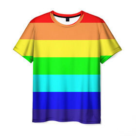 Мужская футболка 3D с принтом Радуга в Кировске, 100% полиэфир | прямой крой, круглый вырез горловины, длина до линии бедер | жёлтый | зелёный | красный | оранжевый | полосы | радуга | синий | фиолетовый