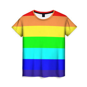 Женская футболка 3D с принтом Радуга в Кировске, 100% полиэфир ( синтетическое хлопкоподобное полотно) | прямой крой, круглый вырез горловины, длина до линии бедер | жёлтый | зелёный | красный | оранжевый | полосы | радуга | синий | фиолетовый