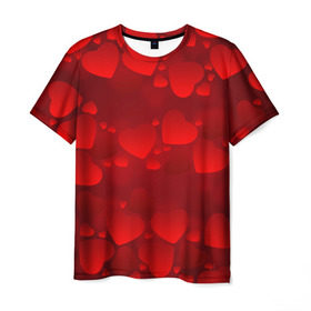 Мужская футболка 3D с принтом Красные сердца в Кировске, 100% полиэфир | прямой крой, круглый вырез горловины, длина до линии бедер | heart | red | любовь | орнамент | сердце | узор