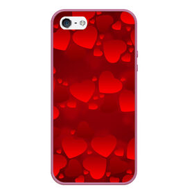 Чехол для iPhone 5/5S матовый с принтом Красные сердца в Кировске, Силикон | Область печати: задняя сторона чехла, без боковых панелей | Тематика изображения на принте: 