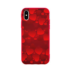 Чехол для Apple iPhone X силиконовый матовый с принтом Красные сердца в Кировске, Силикон | Печать на задней стороне чехла, без боковой панели | heart | red | любовь | орнамент | сердце | узор