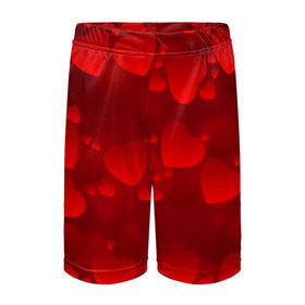 Детские спортивные шорты 3D с принтом Красные сердца в Кировске,  100% полиэстер
 | пояс оформлен широкой мягкой резинкой, ткань тянется
 | Тематика изображения на принте: heart | red | любовь | орнамент | сердце | узор