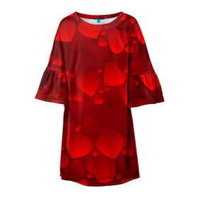 Детское платье 3D с принтом Красные сердца в Кировске, 100% полиэстер | прямой силуэт, чуть расширенный к низу. Круглая горловина, на рукавах — воланы | heart | red | любовь | орнамент | сердце | узор