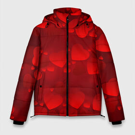 Мужская зимняя куртка 3D с принтом Красные сердца в Кировске, верх — 100% полиэстер; подкладка — 100% полиэстер; утеплитель — 100% полиэстер | длина ниже бедра, свободный силуэт Оверсайз. Есть воротник-стойка, отстегивающийся капюшон и ветрозащитная планка. 

Боковые карманы с листочкой на кнопках и внутренний карман на молнии. | heart | red | любовь | орнамент | сердце | узор