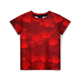 Детская футболка 3D с принтом Красные сердца в Кировске, 100% гипоаллергенный полиэфир | прямой крой, круглый вырез горловины, длина до линии бедер, чуть спущенное плечо, ткань немного тянется | heart | red | любовь | орнамент | сердце | узор