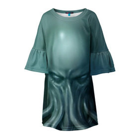 Детское платье 3D с принтом Ктулху в Кировске, 100% полиэстер | прямой силуэт, чуть расширенный к низу. Круглая горловина, на рукавах — воланы | cthulhu | ctulhu | осьминог