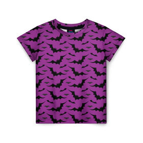 Детская футболка 3D с принтом Стая летучих мышей в Кировске, 100% гипоаллергенный полиэфир | прямой крой, круглый вырез горловины, длина до линии бедер, чуть спущенное плечо, ткань немного тянется | bat | классно | круто | летучая | мышь | стильно | текстура | фиолетовый | фон | черный