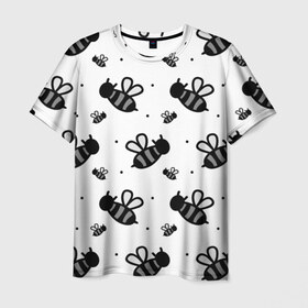 Мужская футболка 3D с принтом Рой пчёл в Кировске, 100% полиэфир | прямой крой, круглый вырез горловины, длина до линии бедер | белый | бзз | жало | круто | много | пчела | пчелы | рисунок | рой | стая | текстура | черный