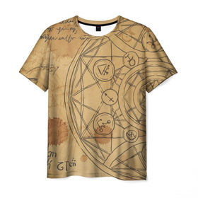 Мужская футболка 3D с принтом Дневник алхимика в Кировске, 100% полиэфир | прямой крой, круглый вырез горловины, длина до линии бедер | алхимик | алхимия | магия | формулы