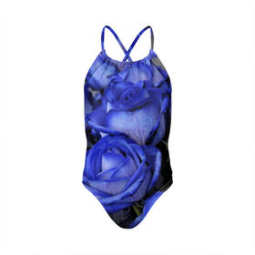 Детский купальник 3D с принтом Синие розы в Кировске, Полиэстер 85%, Спандекс 15% | Слитный крой, подклад по переду изделия, узкие бретели | Тематика изображения на принте: девушкам | розы | синие | цветы