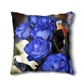 Подушка 3D с принтом Синие розы в Кировске, наволочка – 100% полиэстер, наполнитель – холлофайбер (легкий наполнитель, не вызывает аллергию). | состоит из подушки и наволочки. Наволочка на молнии, легко снимается для стирки | девушкам | розы | синие | цветы