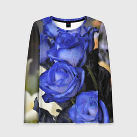 Женский лонгслив 3D с принтом Синие розы в Кировске, 100% полиэстер | длинные рукава, круглый вырез горловины, полуприлегающий силуэт | девушкам | розы | синие | цветы