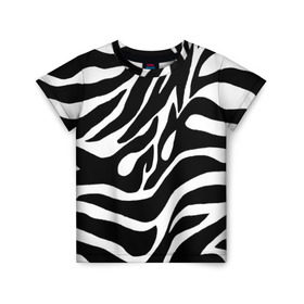 Детская футболка 3D с принтом Зебра в Кировске, 100% гипоаллергенный полиэфир | прямой крой, круглый вырез горловины, длина до линии бедер, чуть спущенное плечо, ткань немного тянется | Тематика изображения на принте: животные | зебра | полосы | текстуры | черно белый