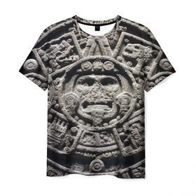 Мужская футболка 3D с принтом Календарь ацтеков в Кировске, 100% полиэфир | прямой крой, круглый вырез горловины, длина до линии бедер | ацтеки | древняя цивилизация | индейцы | майя | южная америка