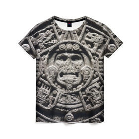 Женская футболка 3D с принтом Календарь ацтеков в Кировске, 100% полиэфир ( синтетическое хлопкоподобное полотно) | прямой крой, круглый вырез горловины, длина до линии бедер | ацтеки | древняя цивилизация | индейцы | майя | южная америка