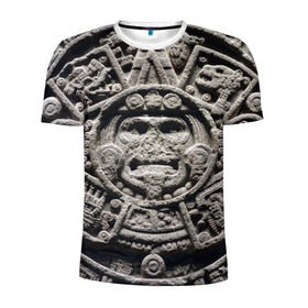 Мужская футболка 3D спортивная с принтом Календарь ацтеков в Кировске, 100% полиэстер с улучшенными характеристиками | приталенный силуэт, круглая горловина, широкие плечи, сужается к линии бедра | Тематика изображения на принте: ацтеки | древняя цивилизация | индейцы | майя | южная америка