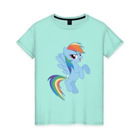 Женская футболка хлопок с принтом rainbow dash в Кировске, 100% хлопок | прямой крой, круглый вырез горловины, длина до линии бедер, слегка спущенное плечо | cute | my little pony | pony | rainbow dash