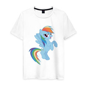 Мужская футболка хлопок с принтом rainbow dash в Кировске, 100% хлопок | прямой крой, круглый вырез горловины, длина до линии бедер, слегка спущенное плечо. | cute | my little pony | pony | rainbow dash