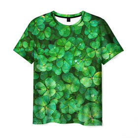 Мужская футболка 3D с принтом клевер в Кировске, 100% полиэфир | прямой крой, круглый вырез горловины, длина до линии бедер | зелень | ирландия | клевер | лето | листья | солнце | цветы