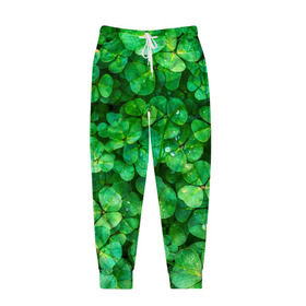 Мужские брюки 3D с принтом клевер в Кировске, 100% полиэстер | манжеты по низу, эластичный пояс регулируется шнурком, по бокам два кармана без застежек, внутренняя часть кармана из мелкой сетки | зелень | ирландия | клевер | лето | листья | солнце | цветы