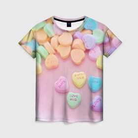 Женская футболка 3D с принтом конфеты в Кировске, 100% полиэфир ( синтетическое хлопкоподобное полотно) | прямой крой, круглый вырез горловины, длина до линии бедер | candy | драже | конфеты | леденцы | сахар | сладости