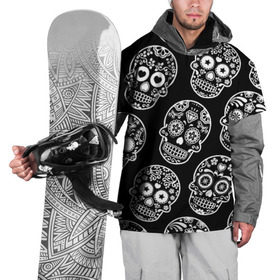 Накидка на куртку 3D с принтом Черепа в Кировске, 100% полиэстер |  | день мертвых | мексика | паттерн | традиция | узоры | цветы | черно белый