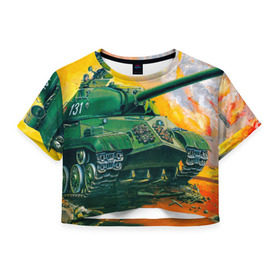 Женская футболка 3D укороченная с принтом Танк ИС-3 в Кировске, 100% полиэстер | круглая горловина, длина футболки до линии талии, рукава с отворотами | армия | арт | ис3 | ствол | танк