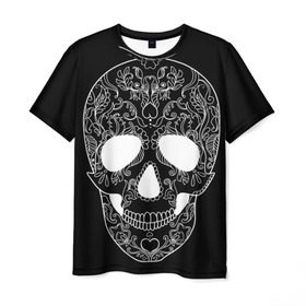 Мужская футболка 3D с принтом Мексиканский череп в Кировске, 100% полиэфир | прямой крой, круглый вырез горловины, длина до линии бедер | Тематика изображения на принте: день мертвых | мексика | традция | узоры | цветы | черный